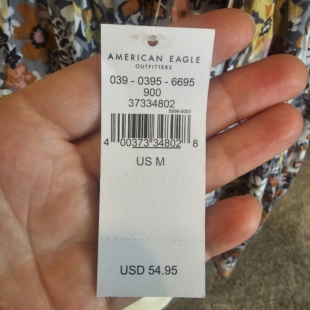 NWT AMERICAN EAGLE Puff Sleeve Tie Back Ruched Cotton Floral Short Dress Medium - Picture 11 of 15
